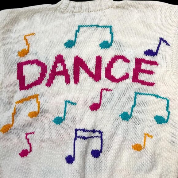 80s Vintage Freego Dance Knitted Graphic Sweater Dancers Music Notes Design. - Picture 4 of 6